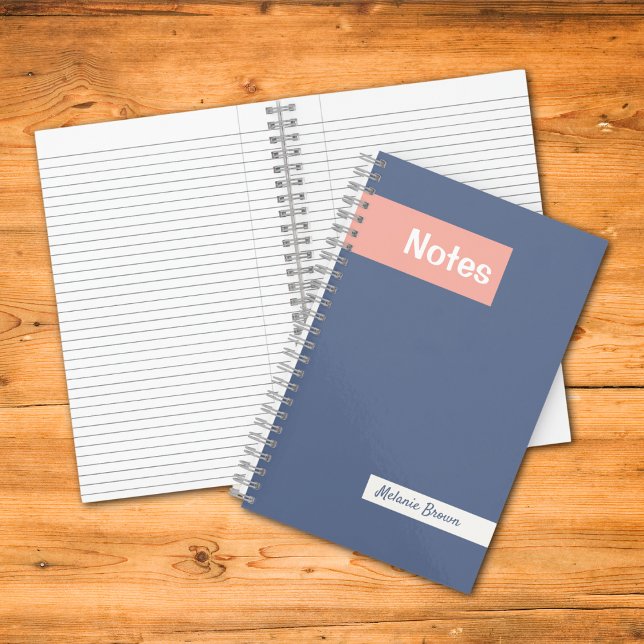 Carnet Girly Pastel Blue Pink Monogrammed Full Name Notes (Créateur téléchargé)