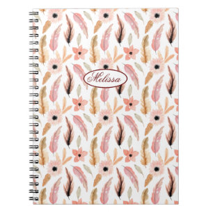Carnet Girly Pink Floral Watercolor Pattern Name Script