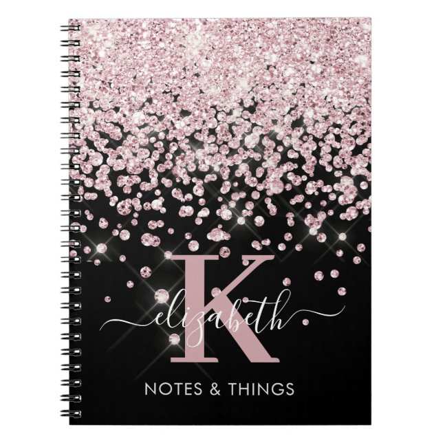 Carnet Glam Black Rose Parties scintillant or Diamant Mon (Devant)