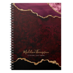 Carnet Glam Burgundy Velvet Agate Géode Gold Script