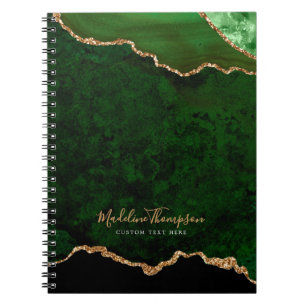 Carnet Glam Green Velvet Agate Géode Gold Script