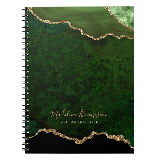 Carnet Glam Green Velvet Agate Géode Gold Script (Devant)