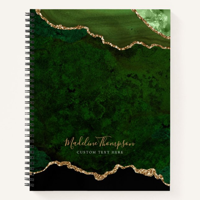 Carnet Glam Green Velvet Agate Géode Gold Script (Devant)