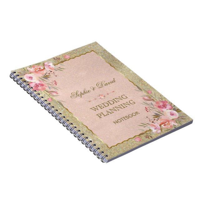 Carnet Glam Parties scintillant or Blush Wedding planner  (Côté Droit)