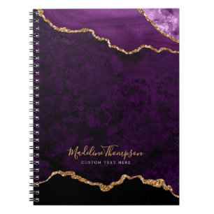 Carnet Glam Purple Velvet Agate Géode Gold Script