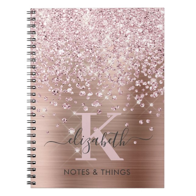 Carnet Glam Rose Gold Parties scintillant Diamond Script  (Devant)