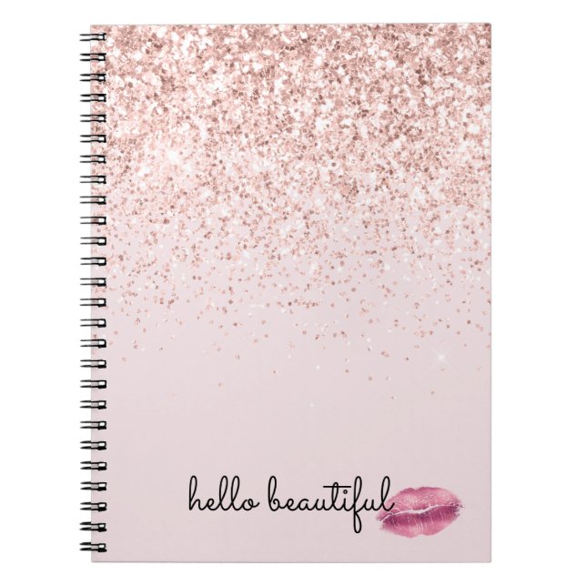 Carnet Glam Rose Kiss Lips Blush Parties scintillant (Devant)
