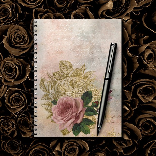 Carnet Glam Steampunk | Rose rose et or Rustique Floral (Créateur téléchargé)