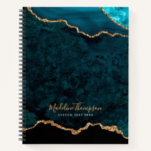 Carnet Glam Turquoise Velvet Agate Géode Gold Script