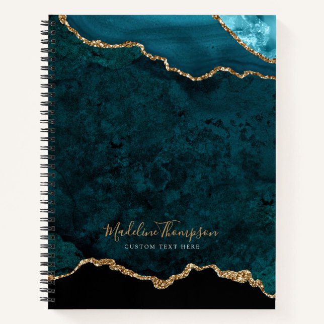 Carnet Glam Turquoise Velvet Agate Géode Gold Script (Devant)