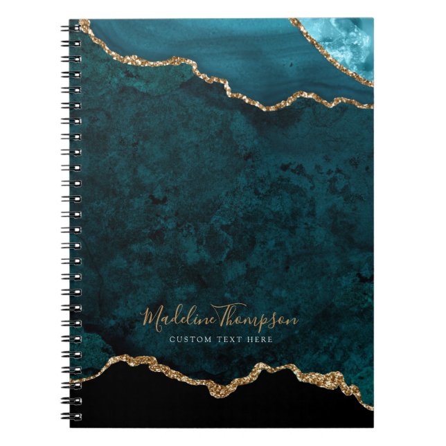 Carnet Glam Turquoise Velvet Agate Géode Gold Script (Devant)