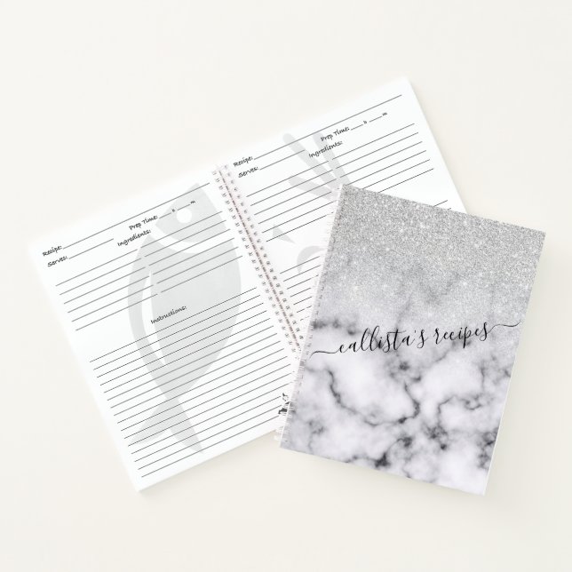Carnet Glamorous Silver White Glitter Marble Gradient (Intérieur)