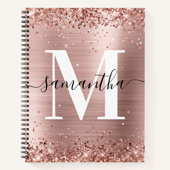 Carnet Glitter Rose Gold Foil Signature moderne Monogramm (Devant)