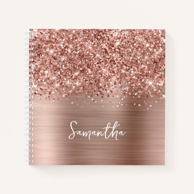 Carnet Glitter Rose Gold Glam Nom du script (Devant)