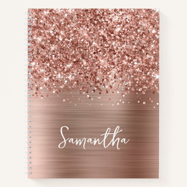 Carnet Glitter Rose Gold Glam Nom du script (Devant)