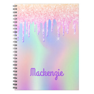 Carnet Glitter rose iridescent unicorn girl name