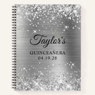 Carnet Glitter Silver Foil Quinceanera Invité