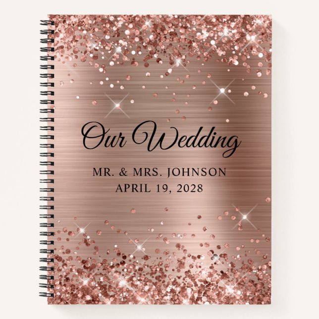 Carnet Glitterie Rose or huile Notre Mariage invité (Devant)