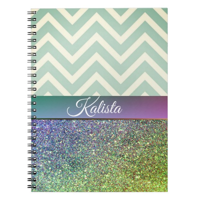 Carnet Glittery Green et Purple Chevron (Devant)
