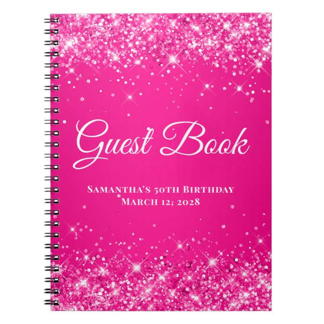 Carnet Glittery Hot Pink Ombre Fête d'anniversaire invité (Devant)