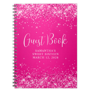 Carnet Glittery Hot Pink Ombre Sweet 16 Invité