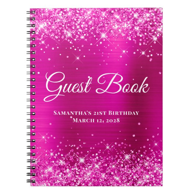 Carnet Glittery Hot Rose Foil Anniversaire Fête Invité (Devant)