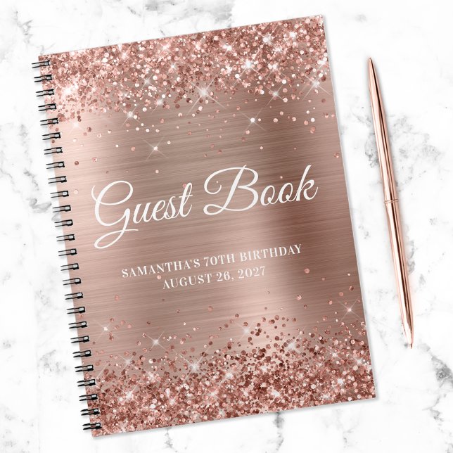 Carnet Glittery Rose Gold Foil 70th Birthday Guestbook (Créateur téléchargé)