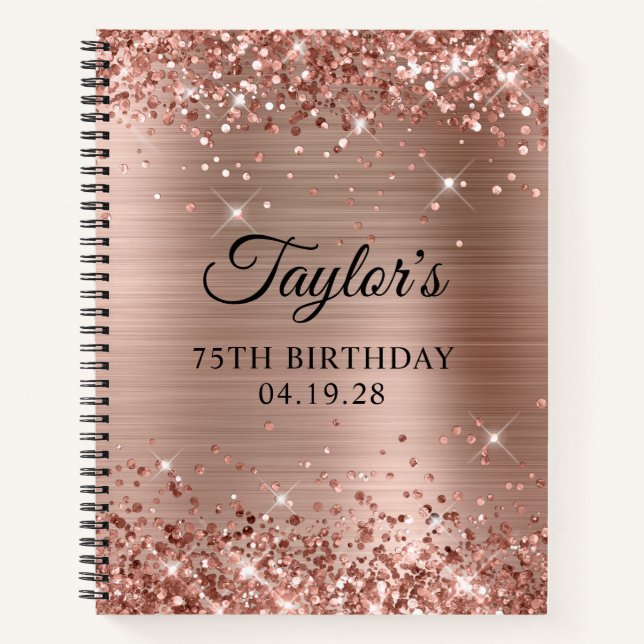 Carnet Glittery Rose Gold Foil 75e anniversaire invité (Devant)