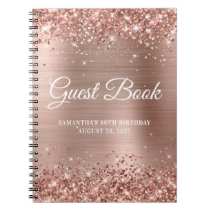 Carnet Glittery Rose Gold Foil 80th Birthday Guestbook