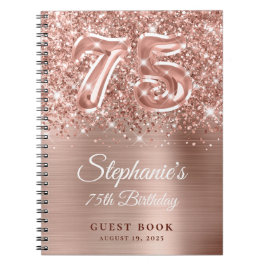 Carnet Glittery Rose Gold Glam 75th Birthday Guestbook