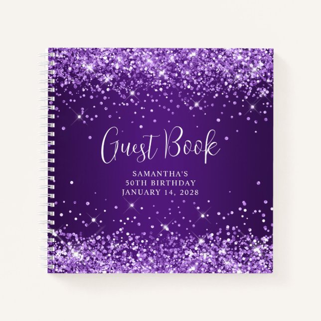 Carnet Glittery Royal Purple Ombre 50e anniversaire invit (Devant)