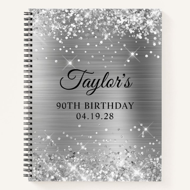 Carnet Glittery Silver Foil 90e anniversaire invité (Devant)