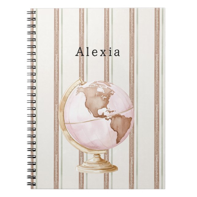 Carnet Globe Monde Rayures Marron (Devant)