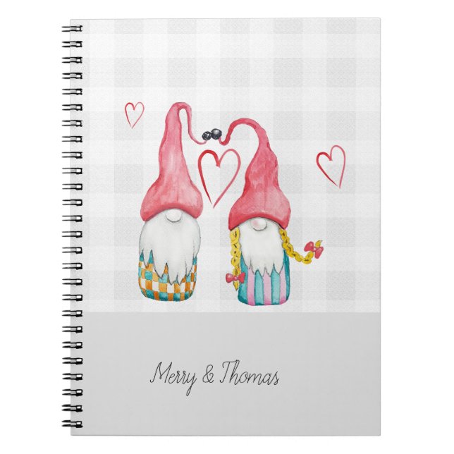 Carnet Gnome de Noël en amour Aquarelle peinte à la main (Devant)