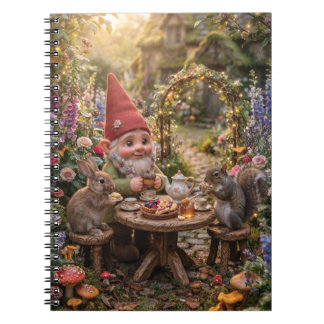 Carnet Gnome prenant le thé avec un lapin et un écureuil