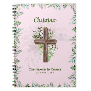 Carnet Goddaughter CONFIRMATION Pink Greenery Cross