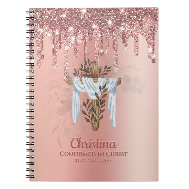 Carnet Godgirl CONFIRMATION Rosegold Parties scintillant  (Devant)