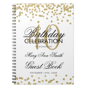 Carnet Gold 40th Birthday Guest Book Confetti