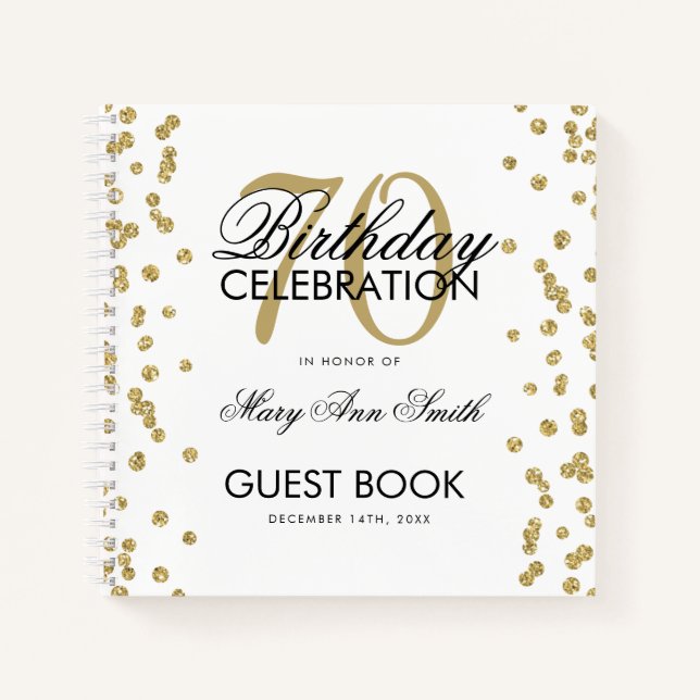 Carnet Gold 70th Birthday Guestbook Confetti Blanc (Devant)