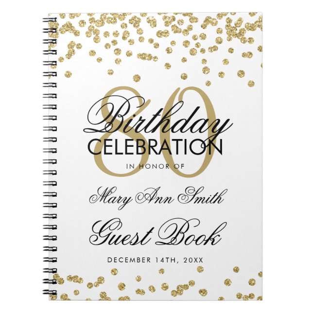 Carnet Gold 80th Birthday Guest Book Confetti (Devant)