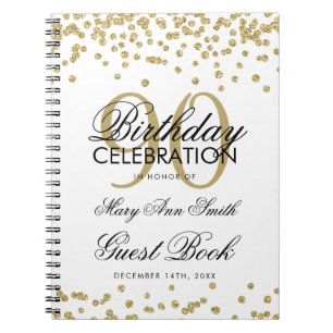 Carnet Gold 90th Birthday Guest Book Confetti