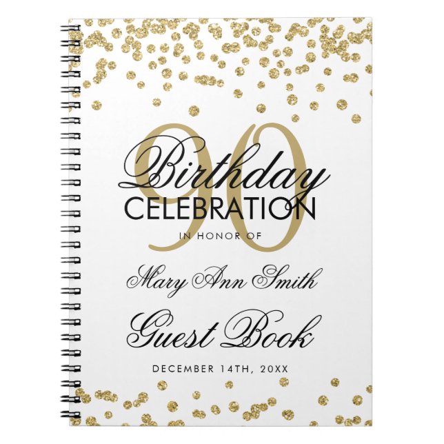 Carnet Gold 90th Birthday Guest Book Confetti (Devant)