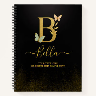 Carnet Gold B personnalisé - Monogramme floral