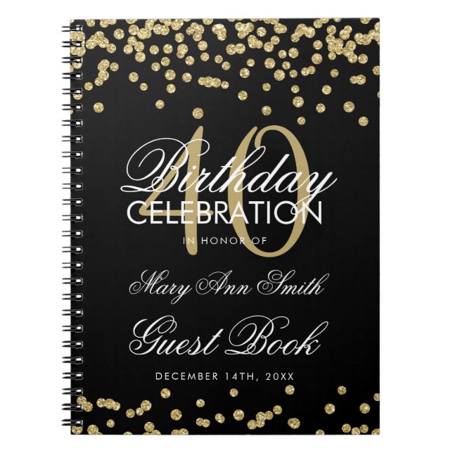 Carnet Gold Black 40th Birthday Guest Book Confetti (Devant)