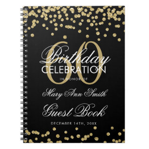 Carnet Gold Black 60th Birthday Guest Book Confetti