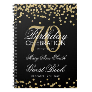 Carnet Gold Black 70th Birthday Guest Book Confetti