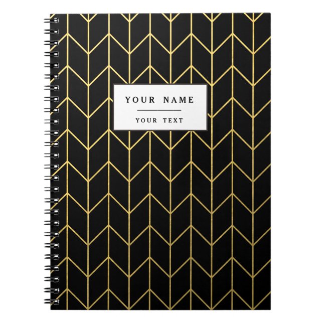 Carnet Gold Chevron sur Black Arrière - plan Modern Chic (Devant)