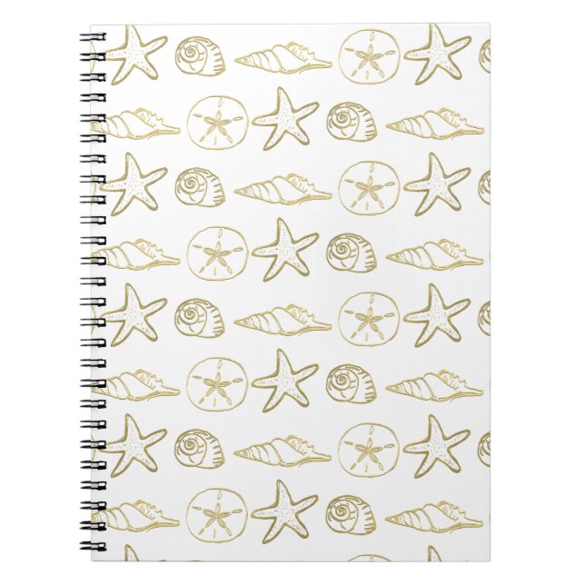 Carnet Gold Foil Look Sea Shells Chic Beach Elegant Blanc (Devant)