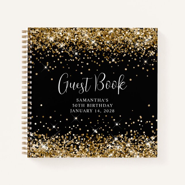 Carnet Gold Parties scintillant Black 50th Birthday Invit (Devant)
