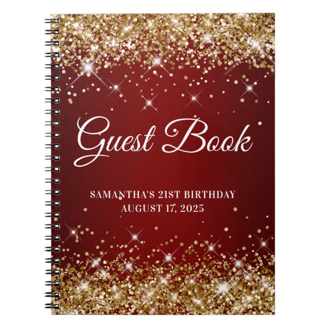 Carnet Gold Parties scintillant Dark Red 21st Birthday Gu (Devant)